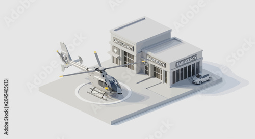 Fotografija Isometric illustration of airport terminal with helicopter and airplane