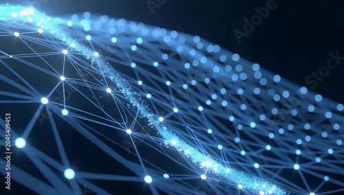 Digital network connection wave abstract background with glowing particles