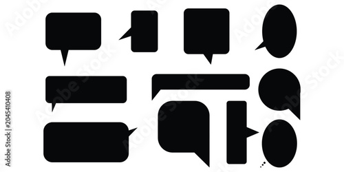 black message icons. Web banner. Black text isolated. Message bubble. Vector illustration. Stock image.