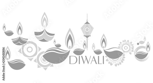 Tableau sur toile Decorative Diwali festival illustration featuring traditional oil lamps and festive patterns