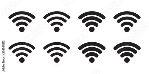 Bild auf Leinwand Eight black wifi signal icons representing wireless internet connection strength and availability