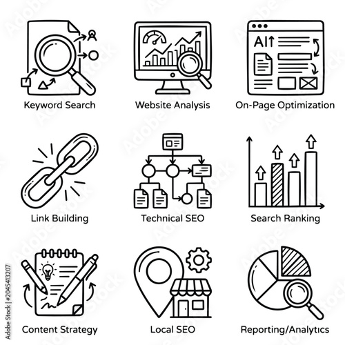 Search Engine Optimization Icons Set Digital Marketing Concepts.