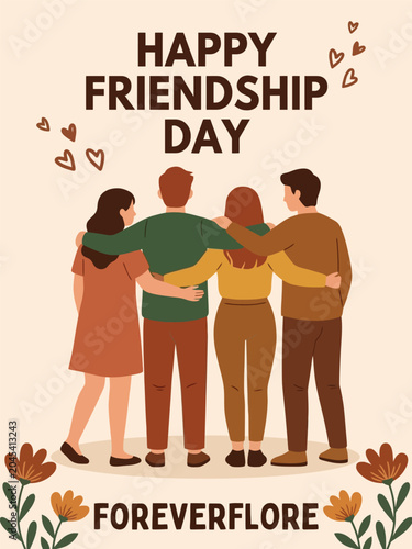 Slika na platnu World Friendship Day related Four friends embracing a vector illustration with a
