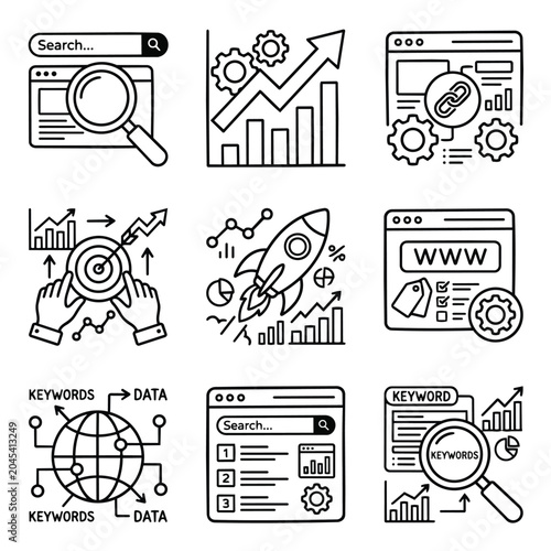 Search Engine Optimization Icons Set Vector Illustration.