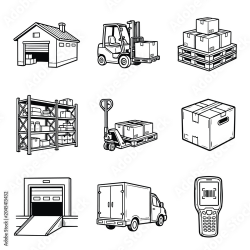 Warehouse Logistics and Shipping Icons Set.