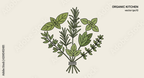 Foto Herbs in a kitchen setting illustration.