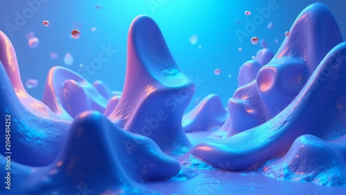 Bioluminescent fluid formations with glowing highlights abstract organic