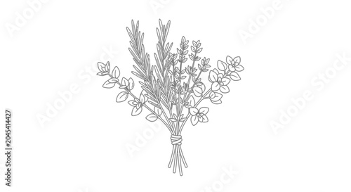 Photos A bouquet of flowers and herbs.