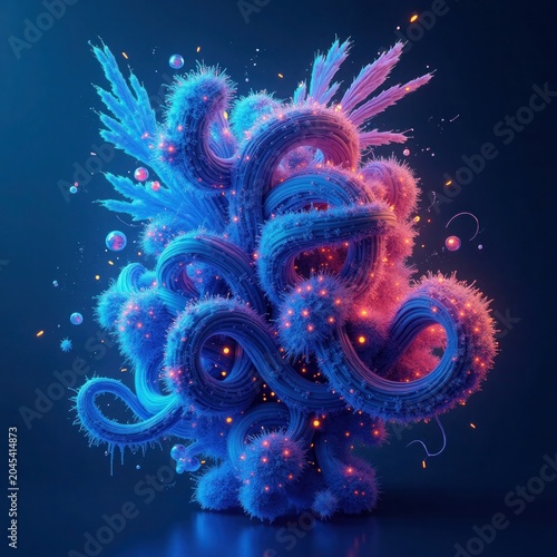 Bioluminescent Fungal Growth With Glowing Particles abstract organic