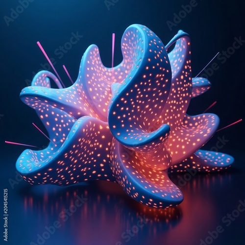 Bioluminescent organic form glowing with internal light abstract
