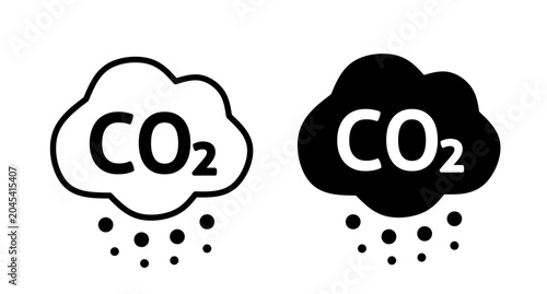 Foto Carbon dioxide precipitation icon set featuring CO2 cloud symbols with particle