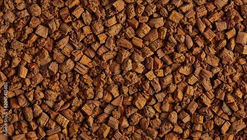 Close-up view of crumbled brown chocolate texture