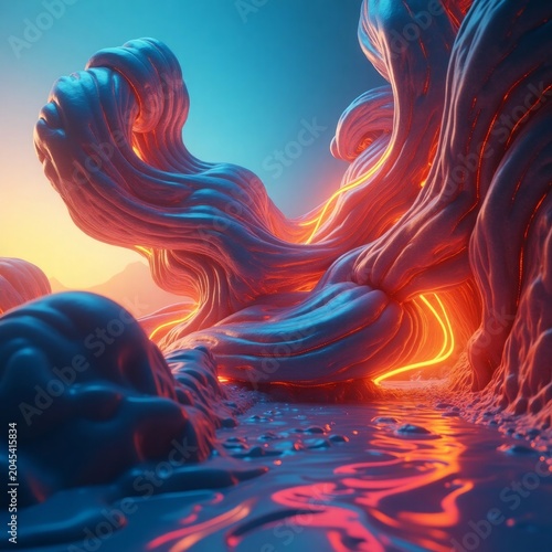 Bioluminescent organic forms glowing with inner light abstract surreal image