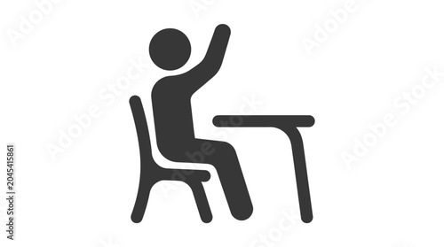 Tableau sur toile Person sitting at a desk raising hand.