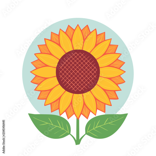 Flat design illustration of a sunflower with leaves