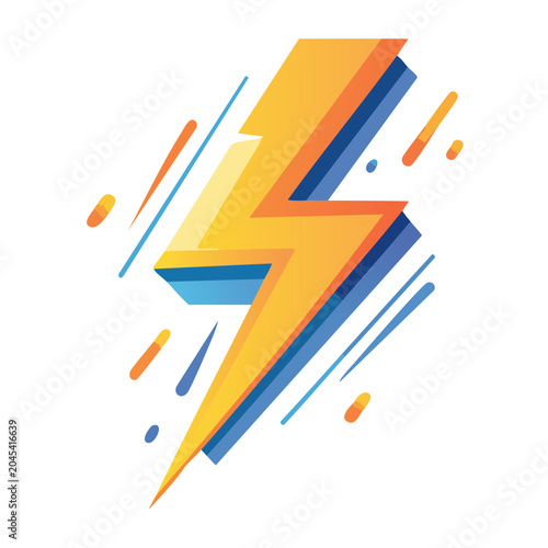 Stylized lightning bolt with abstract shapes and lines