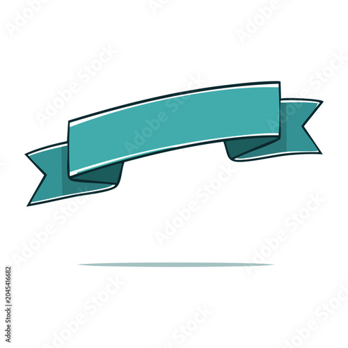 Teal ribbon banner with white outline and shadow