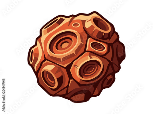 Фотография 2D Cartoon Style Asteroid Illustration - Stylized Space Rock with Craters for Ga