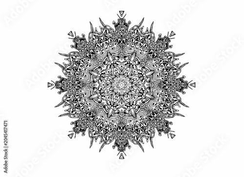 Fotografía Intricate Hand Drawn Monochrome Circular Symmetrical Kaleidoscope Motif Isolated