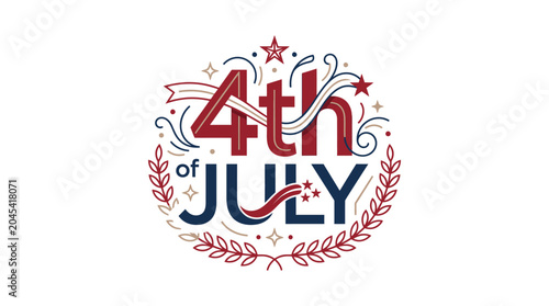 Ornate circular 4th of July wreath and banner badge.