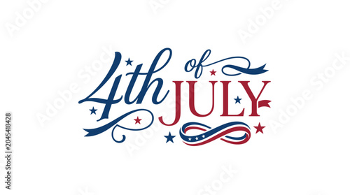 Ornate script 4th of July lettering with decorative flourishes.