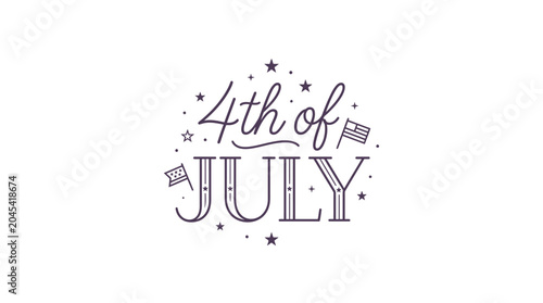 Outline 4th of July font with stars and flags.