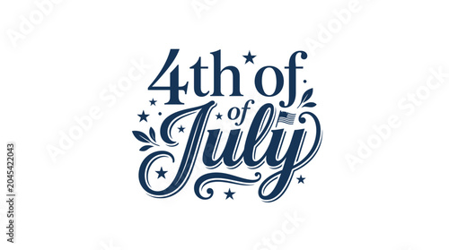 Elegant script 4th of July lettering with stars.