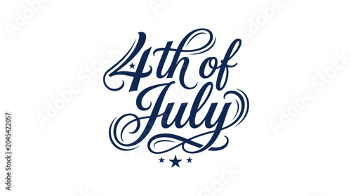 Elegant script 4th of July lettering with stars.
