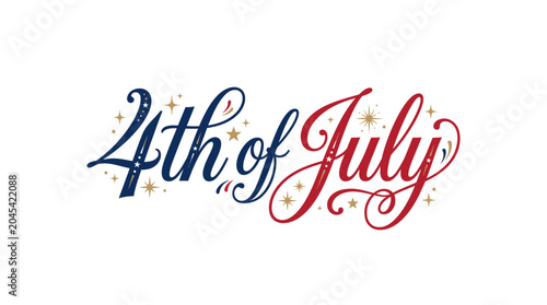 Elegant script 4th of July lettering with stars.