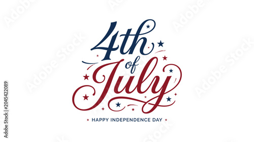 Elegant script 4th of July lettering with stars.
