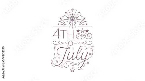 Elegant thin line 4th of July typography with fireworks.
