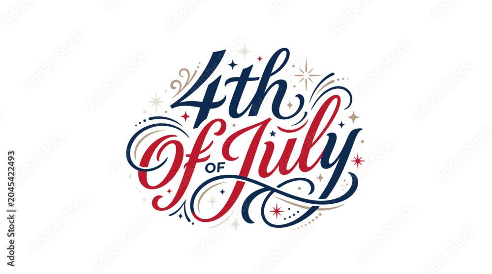 Fototapeta premium Decorative circular 4th of July script design.