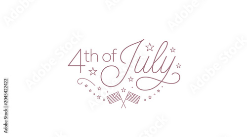 Elegant 4th of July line art with flags and stars.