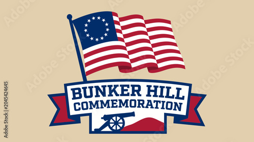 Fotografie American Patriot Flag Waving Bunker Hill Commemoration