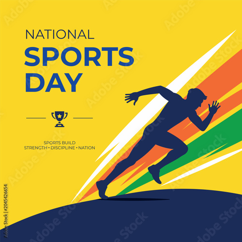 National Sports Day Social Media Post Template with Running Athlete Flat Vector