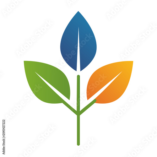 Abstract plant with three leaves in different colors