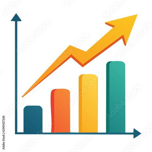 Bar chart with upward trending arrow