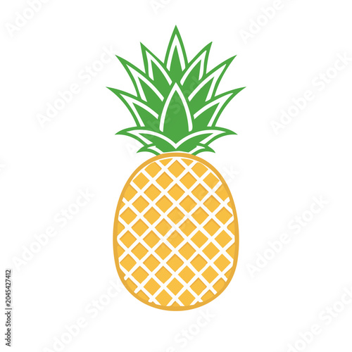 Flat design icon of a pineapple with green leaves