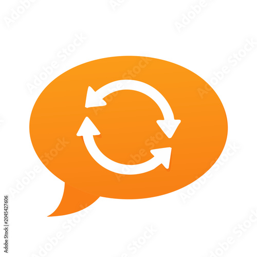 Orange speech bubble with white refresh icon