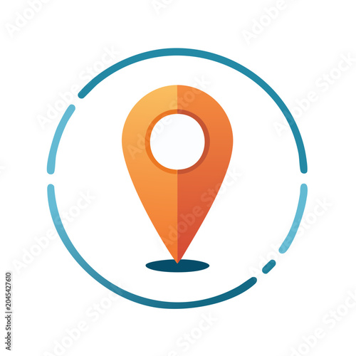Orange location pin icon with blue circle