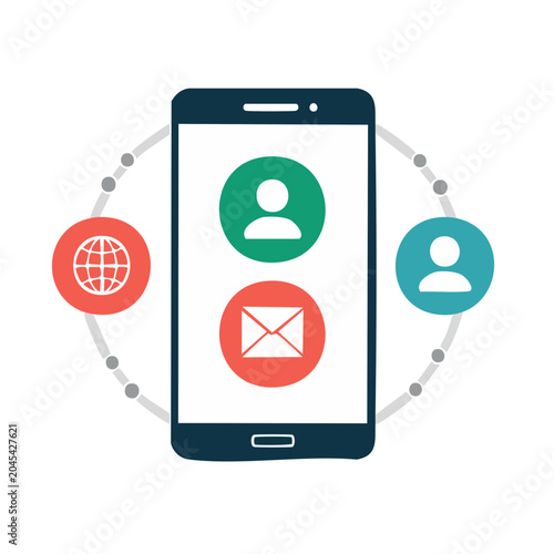 Smartphone communication with global network and user icons