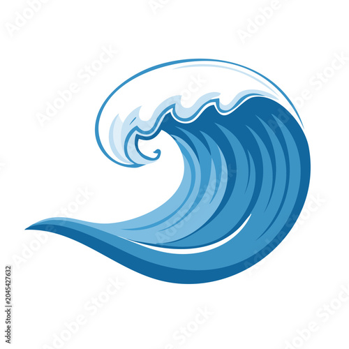 Stylized blue ocean wave with white foam