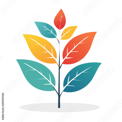 Stylized plant with colorful leaves in flat design