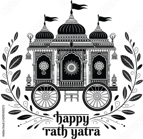 Traditional Indian Rath Yatra Chariot Silhouette with Lord Jagannath Illustration Festival Celebration Religious Procession Vector Design