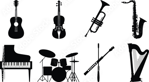 Photography Musical Instruments Silhouette Bundle Collection Featuring Guitar Violin Trumpet