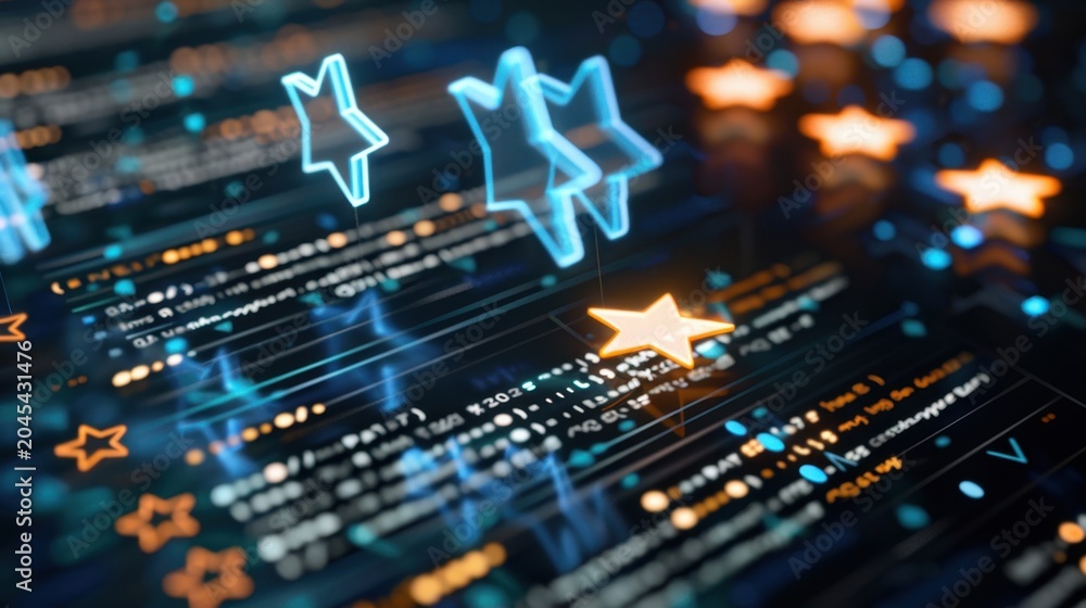 Obraz premium Abstract digital background with glowing stars and binary code representing technology and connectivity in a futuristic setting