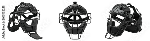 Schilderij op canvas A Set of catcher style protective face masks, black metal cage designs for baseb