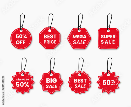 Red price tags collection special offer or shopping discount label