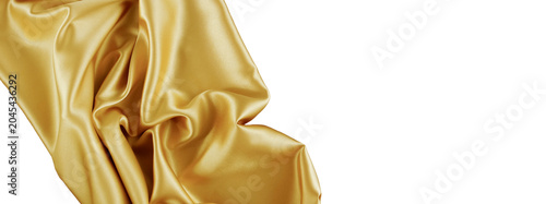 Gold silk drapery fabric texture banner isolated png on transparent background cutout object, design element