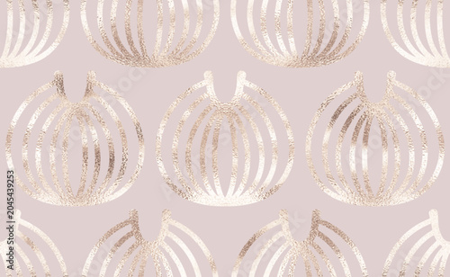 Geometric seamless pattern with gold decorative circle shapes.